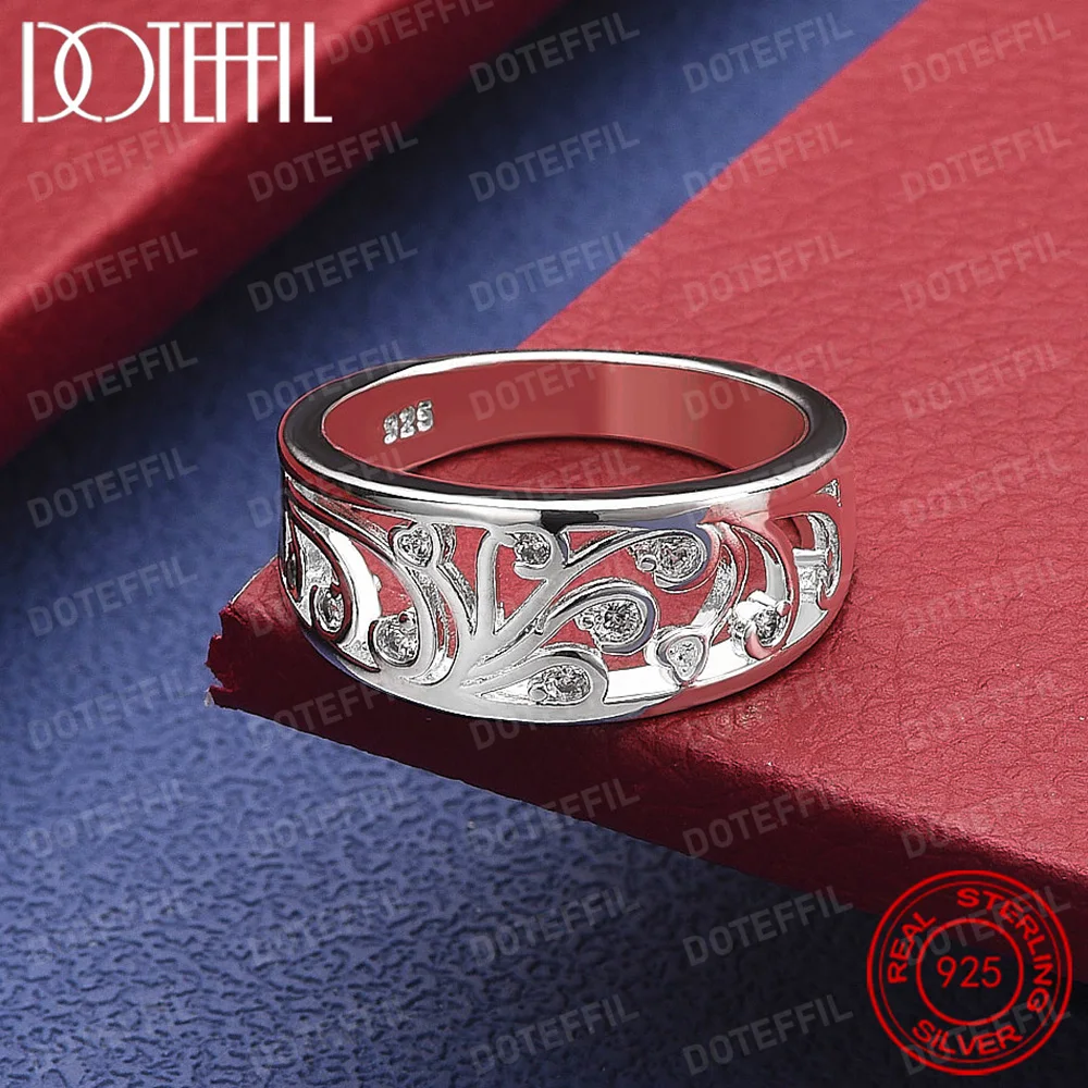 925 Sterling Silver AAA Crystal Pattern Ring For Woman Fashion Wedding Engagement Party Gift Charm Jewelry
