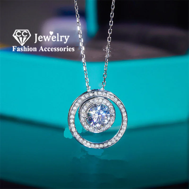 CC Pendant Necklace for Women Sterling Silver Color Round Cubic Zirconia Stone  A Two-wear Clavicle Chain Fine Jewelry CCN718