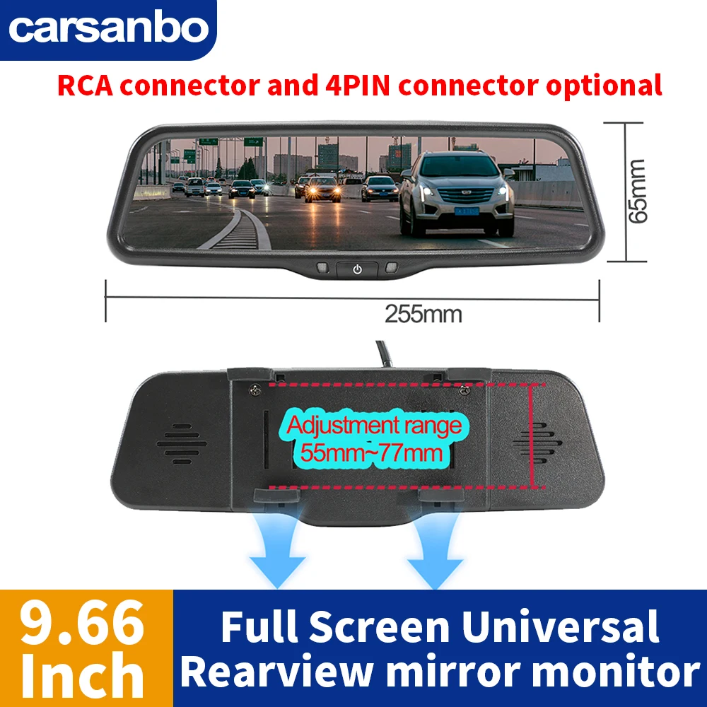 

Carsanbo 9.66Inch Car Universal Digital Rearview Mirror Monitor AHD 1080P IPS Full Screen Car Parking Display Reversing Montior