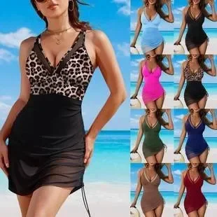 

2025 New Style Women's Bikini Swimsuit Net Splicing Deep V Two-Piece Set Sexy Skirt Design Cross-Border Swimming Costume