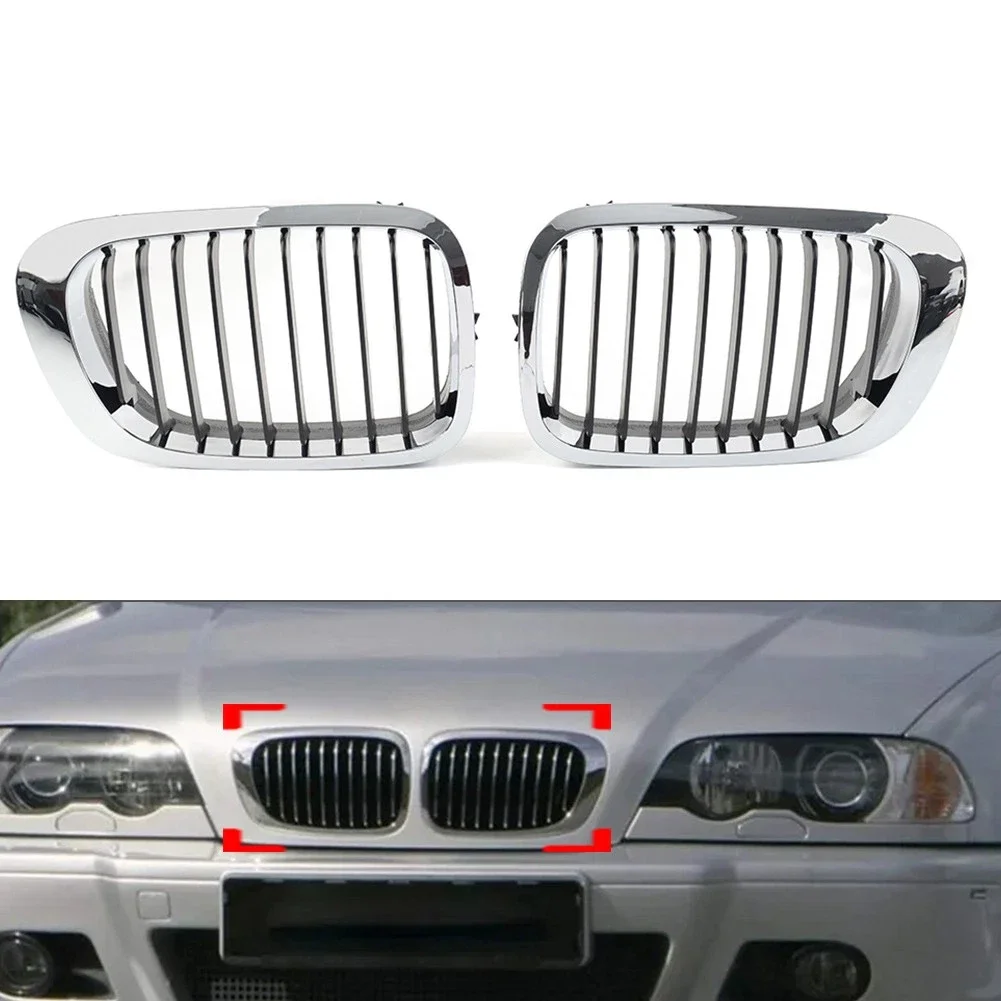 Chrome Silver Color Front Bumper Grills For BMW 3 Series E46 2-Door Coupe Cabriolet Front Bumper Kidney Grille 1999-2002