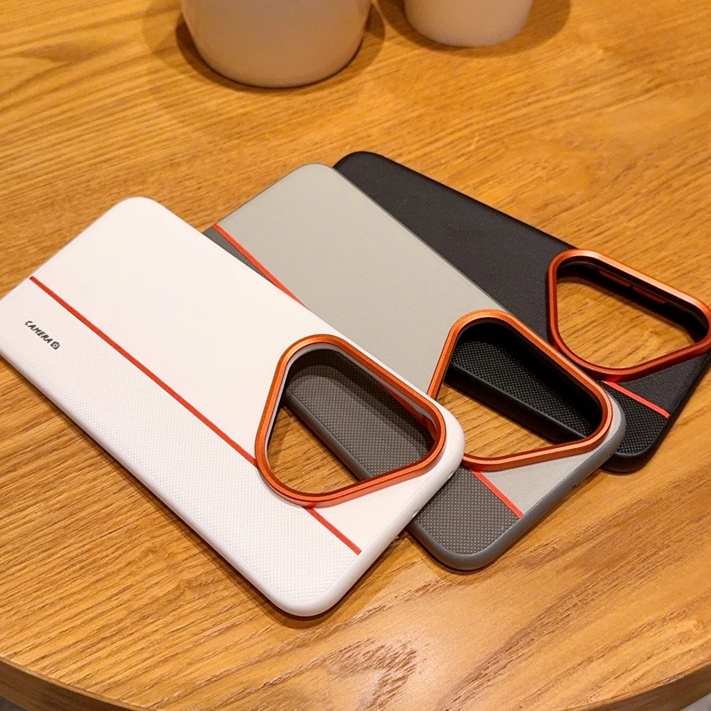 Huawei Pura 70/70 Pro/70 Ultra用メッキPC大穴トリプルカラーメタルレンズリング付き指紋防止耐衝撃スマホケース