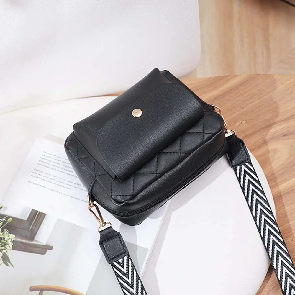 Outdoor Portable Diamond Flap-bag Girls Shoulder Pouch Wide Strap Square Handbag Messenger Bag Single Shoulder Bag Solid Color