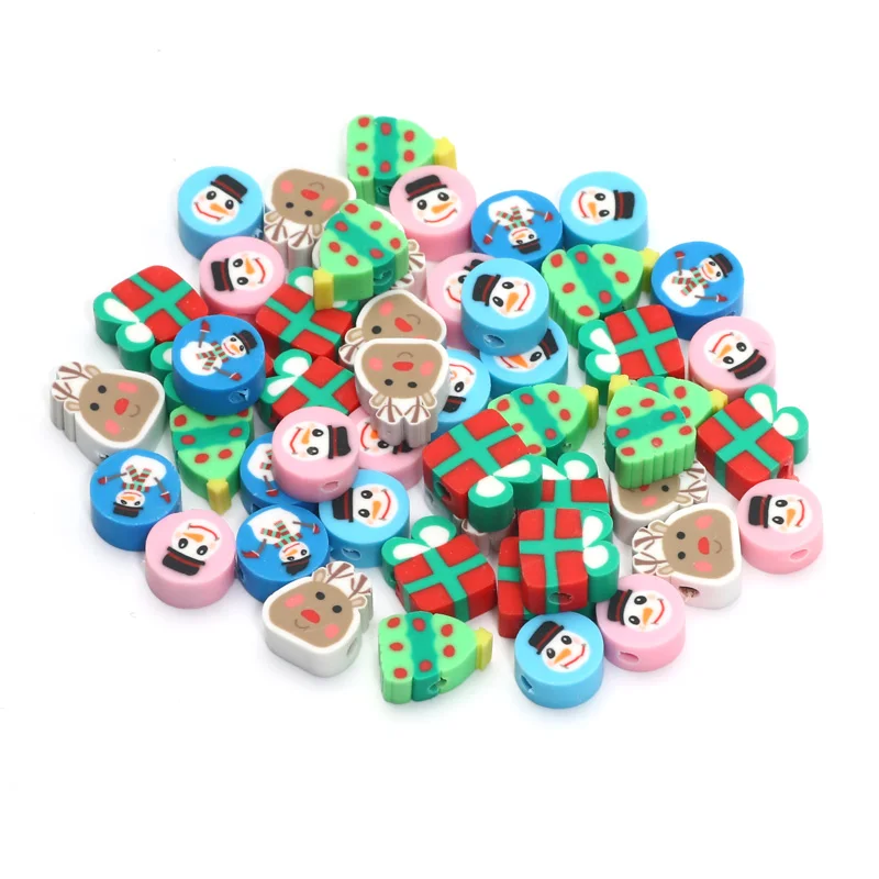 Mix Christmas Polymer Clay Beads Loose Spacer Beads For Jewelry Making Diy Needlework Bracelet Christmas Decoration 20/50/100pcs