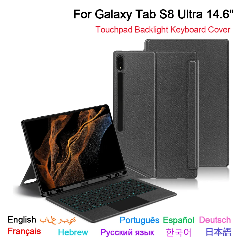 

Keyboard Case For Samsung Galaxy Tab S8 Ultra 14.6" 2022 SM-X900 SM-X906 Tablet Wireless BT Keyboard Case Arabic Spanish French