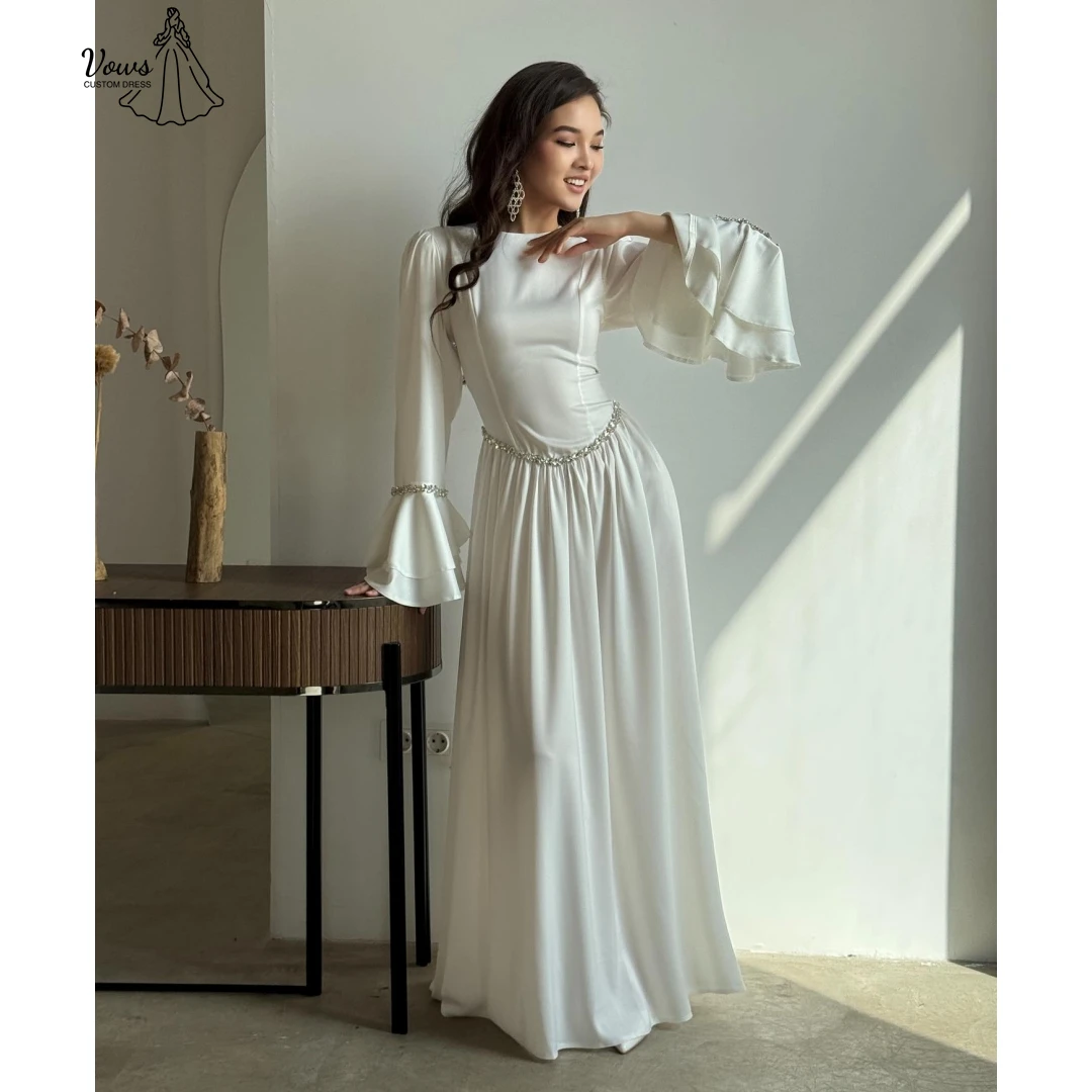 

Vows Custom Made Elegant Party Dresses for Women Luxury Elegant Evening Dresses 2025 Woman Line A Round Neck Robe Soiree White