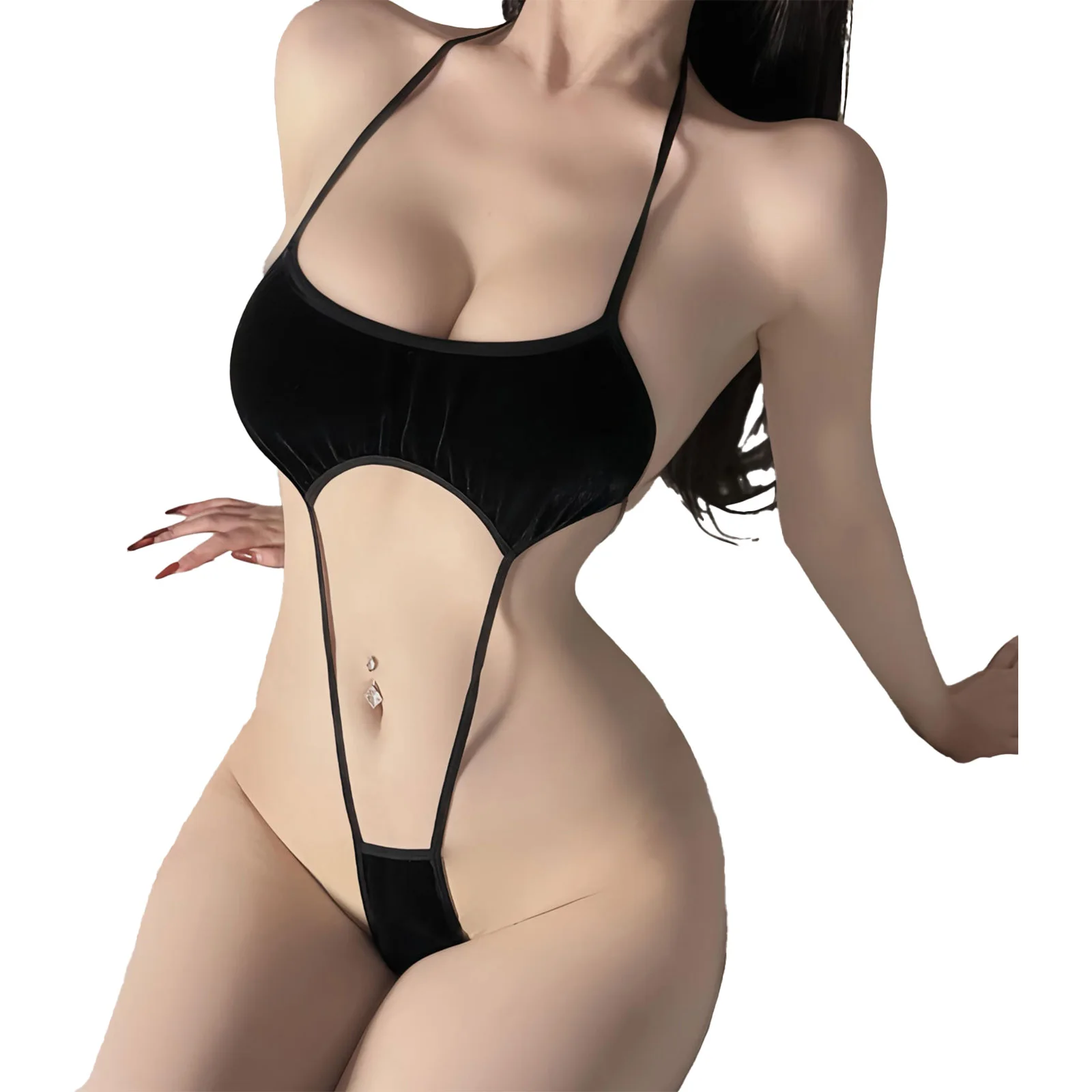 

Women Lingerie Mini T-back Thong Bodysuit Teddies Lace-up Halter Velvet Temptation Bodysuit for Adult Erotic Dating Nightwear