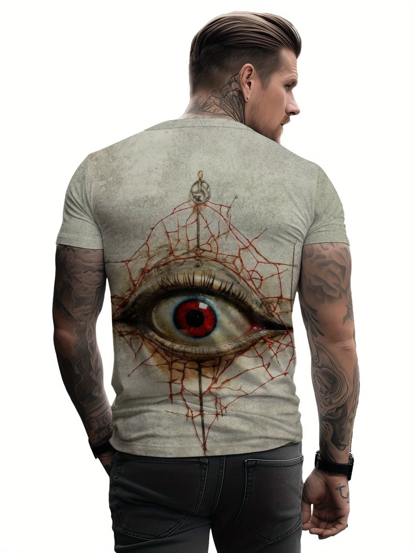 3D Print Men's Novelty Short Sleeve Crew Neck T-shirt with Stereo Eyes for Leisure Outdoor Creative Design Mens Tshirts Hot Sale