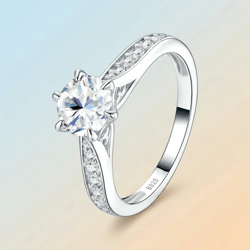 Apaison Luxury D Color 1 Carat Moissanite Women's Ring - Wedding Engagement Anniversary 925 Sterling Silver Ring Jewelry Gift