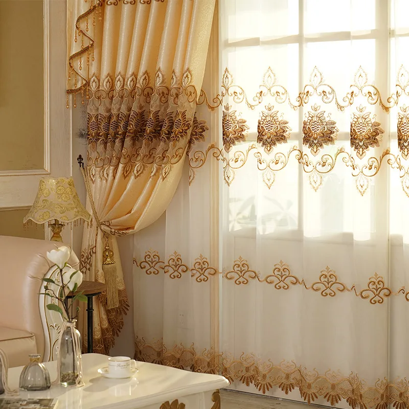 European Style Minimalist Curtain for Living Room Bedroom Dining Room Water Soluble Embroidered Jacquard Curtains Shading Window