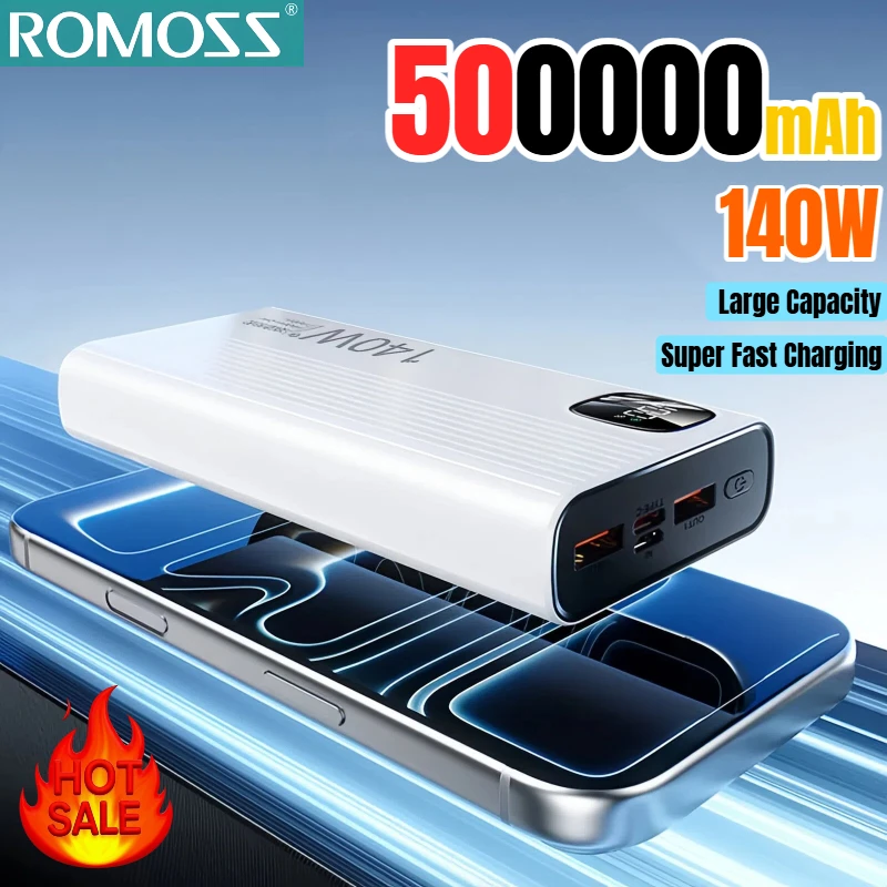 

Портативный внешний аккумулятор ROMOSS 500000 мАч, 140 Вт, с большой емкостью, сверхбыстрой зарядкой и цифровым дисплеем для всех телефонов