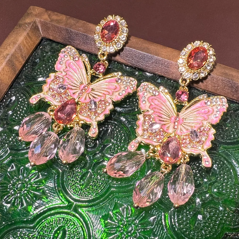 

New Chinese Style Butterfly Water Droplet Tassel Earrings, Retro Fashion, Niche Design, High-end Earrings