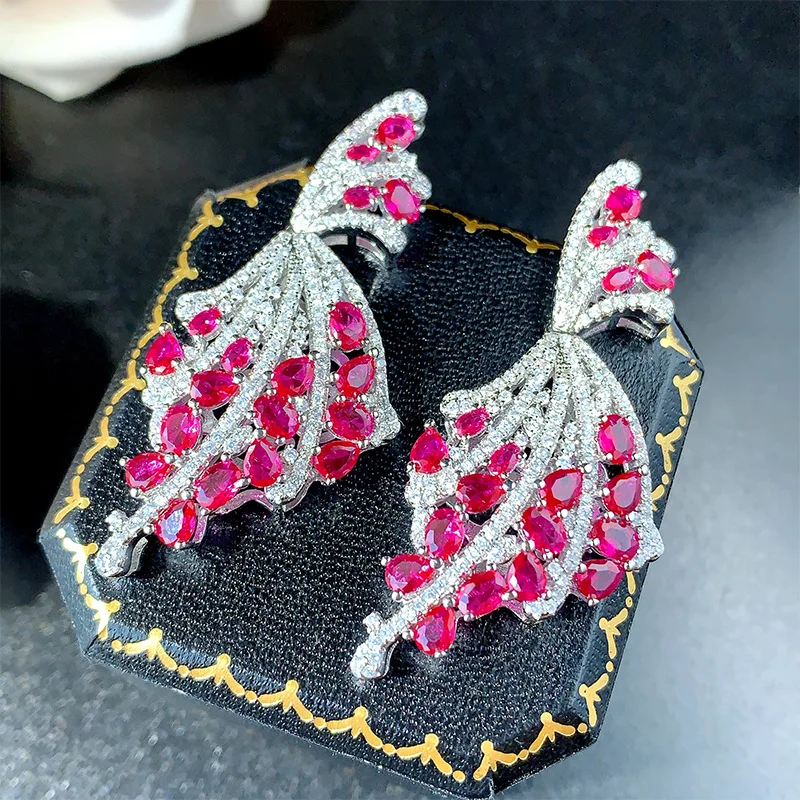

SENYU TopJewelry элегантный дизайн листьев висячие серьги красивое красное яйцо, камень циркона воды женские свадебные украшения для невест