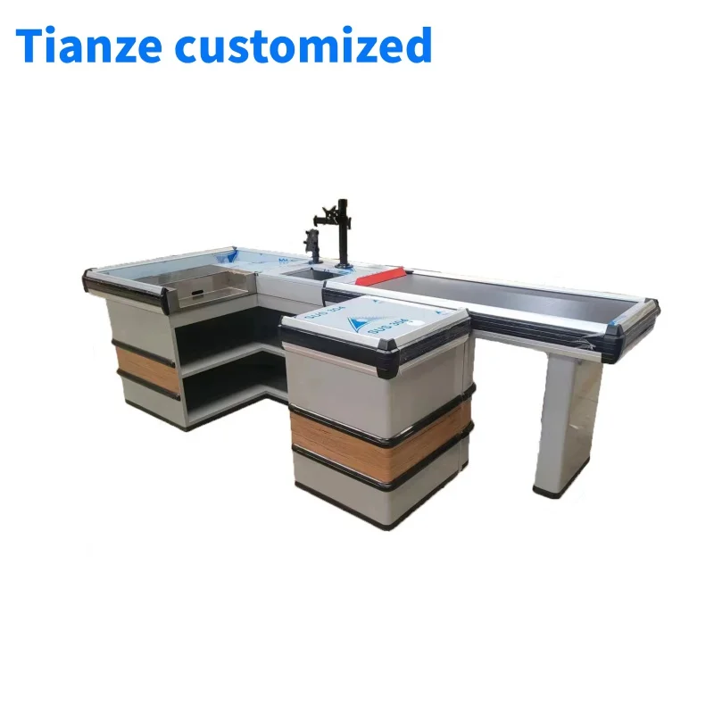 (customized)Supermarket Checkout Counters with Conveyor Belt Efficient Cashier Tool