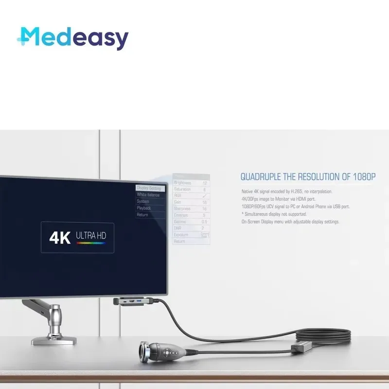 Hot Sale Medeasy Portable Medical 4K Ultra HD Endoscope Camera USB ENT Endoscopy Camera 4K with Photo/Video Recording