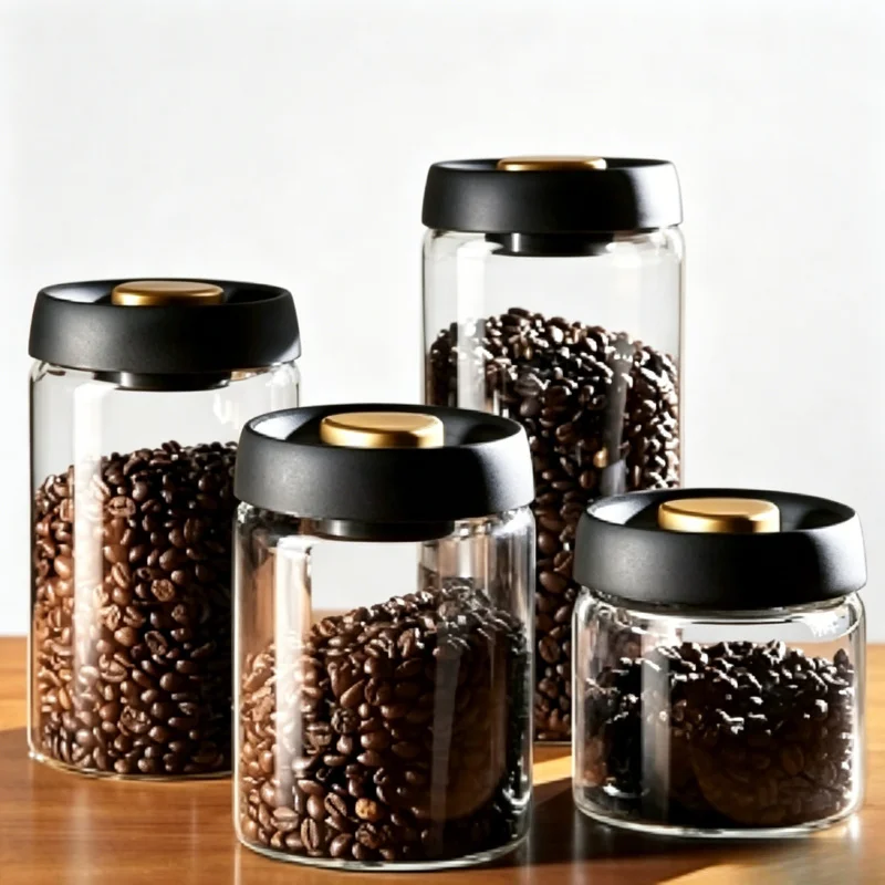 Vacuum Sealed Glass Jar, Airtight Food Storage Canister for Coffee Bean, Tea, Grain, Kitchen Fresh Keeping