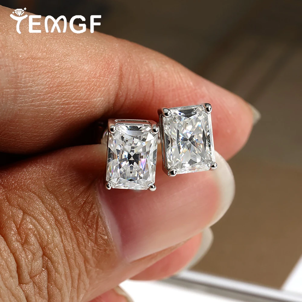 

TEMGF Raytheon Cut Moissanite Studs 925 Sterling Silver Earring for Women Classic Elegant Fine Jewelry Dainty Gift GRA Certified