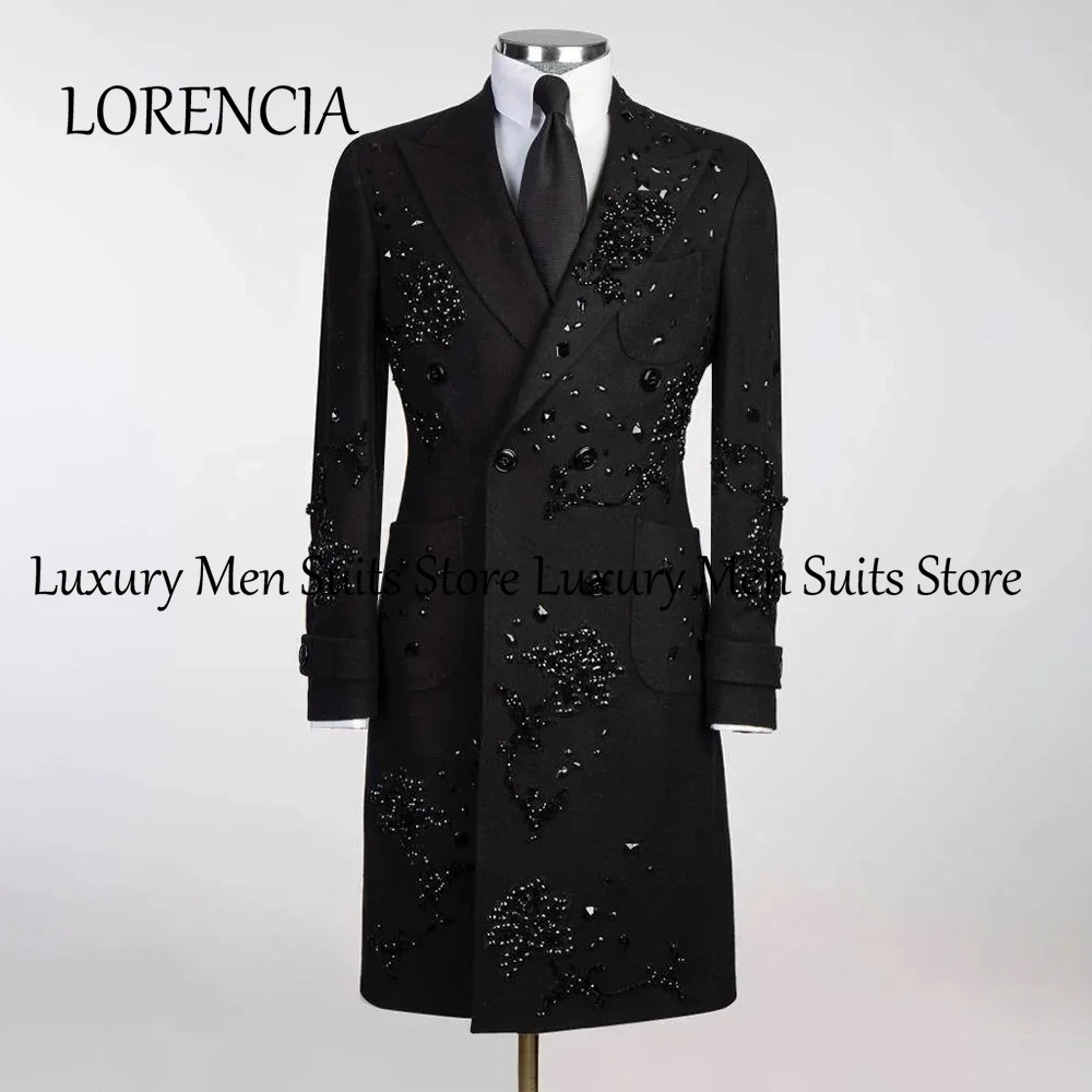 

Formal Rhinestone Suit for Men Double Breasted Elegant Evening Party Coat Long Jacket Customized Winter Outwear zomerset heren