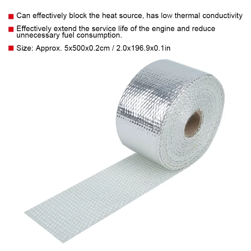 5m Silver Car Heat Insulation Exhaust Header Pipe Wrap Cloth With Strap Auto Accessories