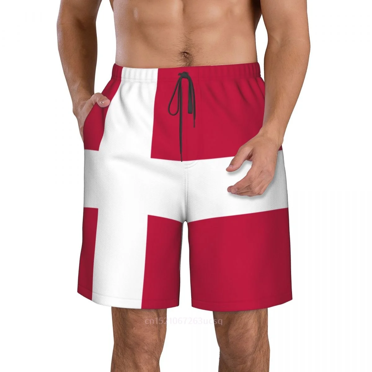 2023 Summer Polyester Denmark Country Flag 3D Printed Men's Board Shorts Beach Pocket Running Summer Pants