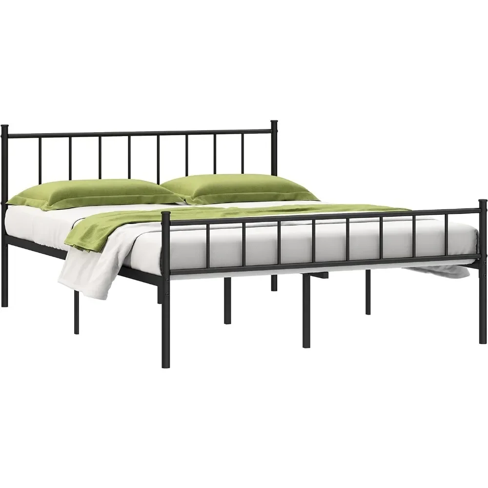 

%a Cadre de lit à plateforme en métal Queen Size avec support à lattes en métal rapide,