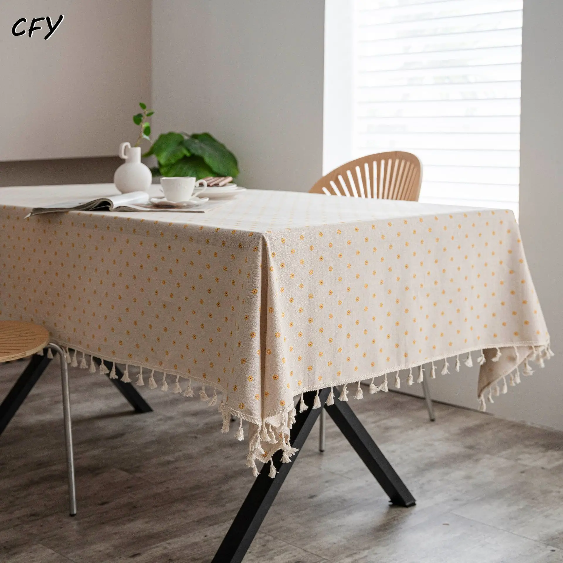 Cotton Linen American Style Daisy Print Decoration Rectangular Table Cloth Kitchen Table Map Towel Coffee Table Cover