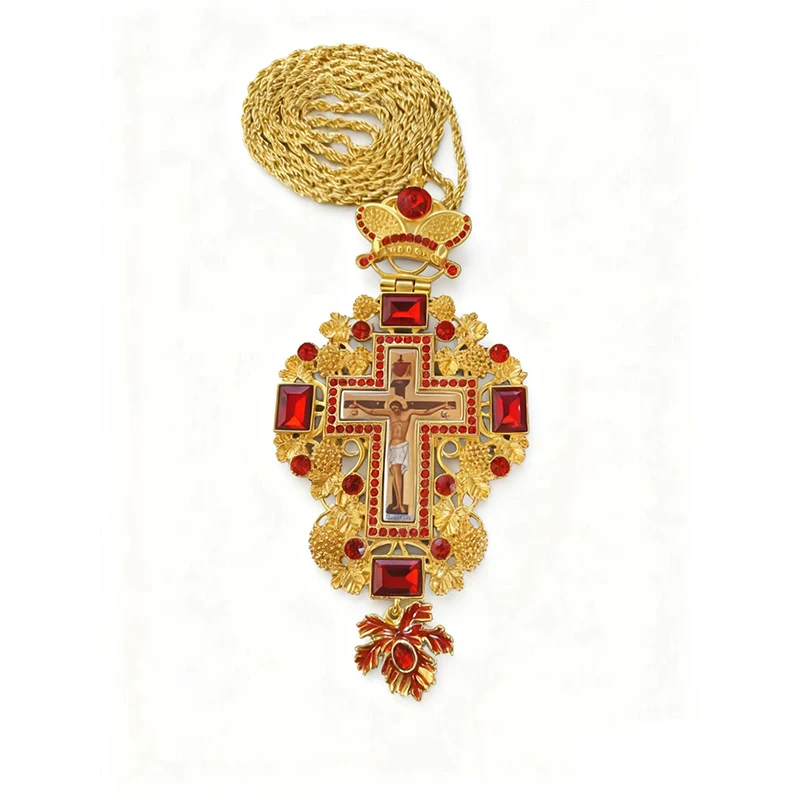Neues 2026 Griechisches Orthodoxes Byzantinisches Kirchen-Schmuckstück Brustkreuz Halskette Jesus Lange Kette Religiöse Ikone Christliches Geschenk Priester – Detail 1