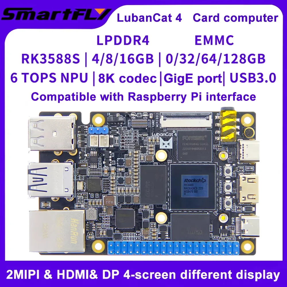 

Одноплатный компьютер LubanCat 4, плата разработки Rockchip RK3588S, гигабитный сетевой порт, 16 ГБ ОЗУ, 128 ГБ Emmc заменяет Raspberry Pi