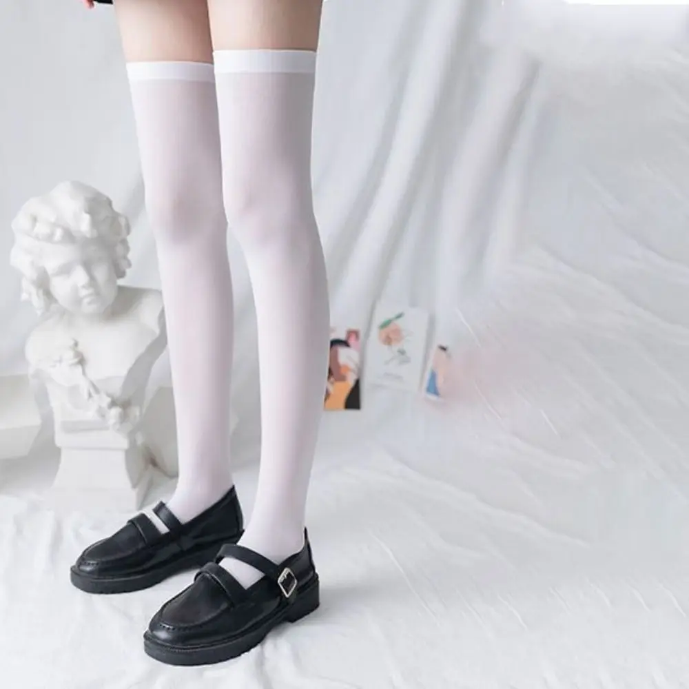

White Harajuku Women Stockings Cotton Sweat-absorbent Jk Lolita Girls Stocks Mid-calf Solid Color Over The Knee Socks Party