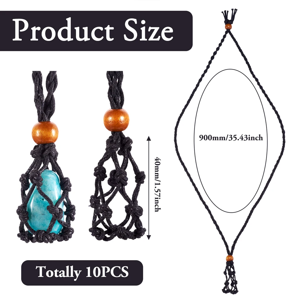 10Pcs Braided Necklace Wax Cord Empty Stone Holder Pendant Adjustable Macrame Pouch Rope for DIY Jewelry Making Accessories