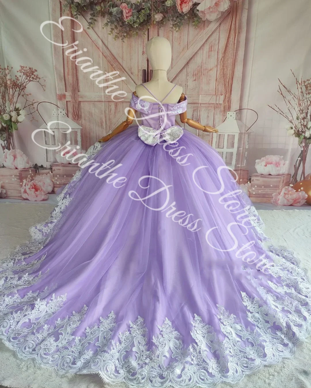 

Lilac Tulle Puffy Applique Lace Flower Girl Dress For Wedding Kids Birthday Party First Coommunion Ball Gowns Customized