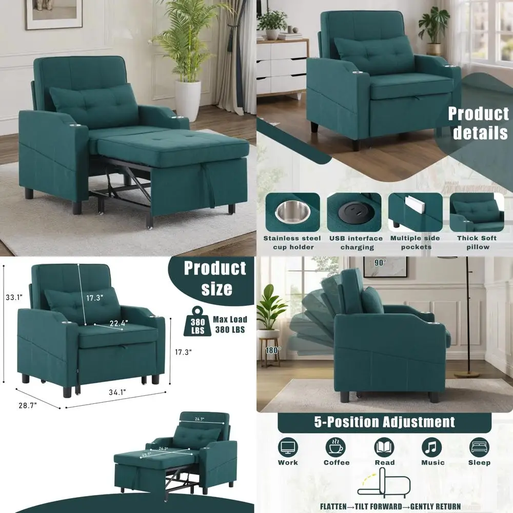 

Современный регулируемый диван-реклайнер с выдвижной кроватью, одноместное кресло-диван-кровать с подушкой и USB-портом