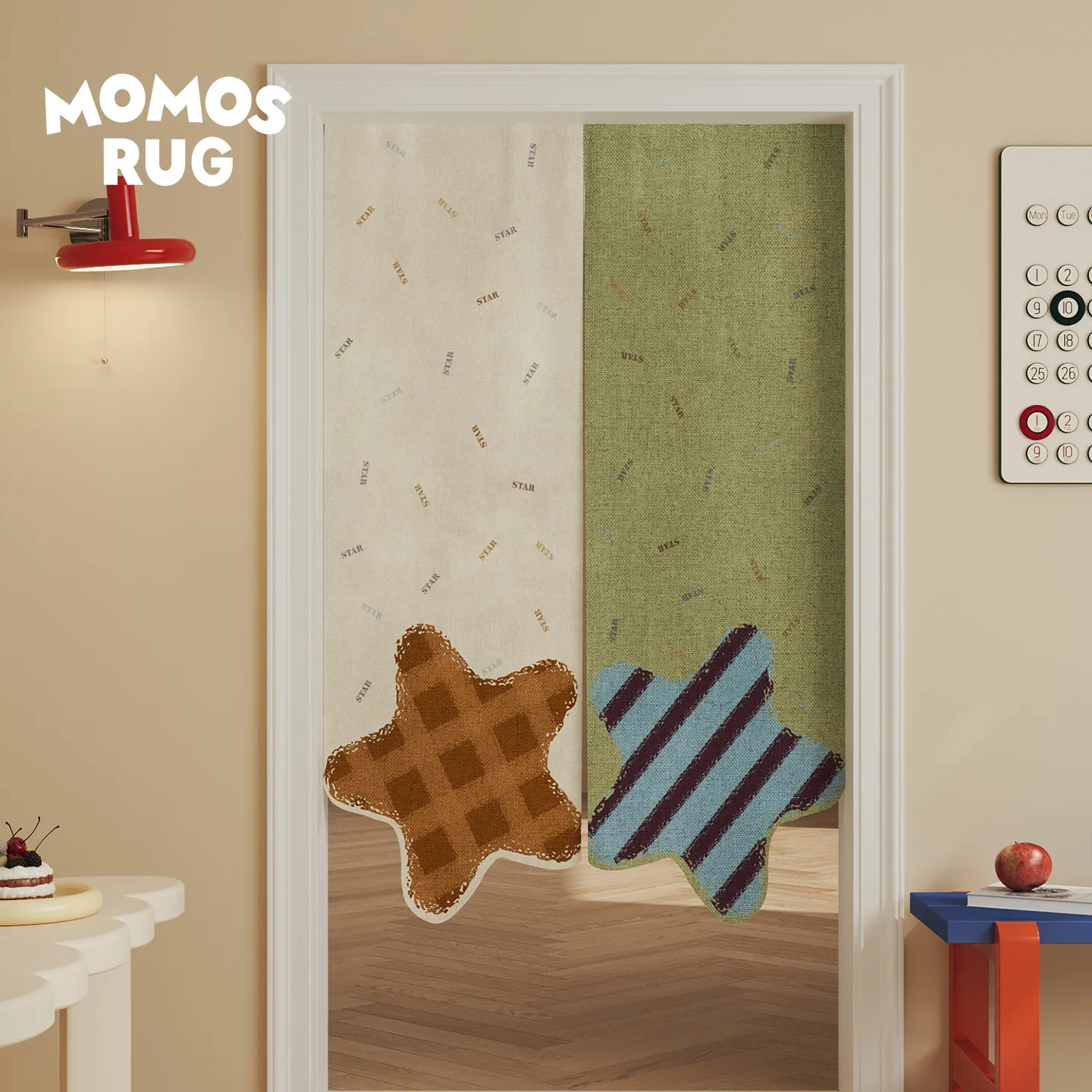 VIKAMA Patchwork Star Noren Door Curtain Stripe Grid Print Hanging Curtain Kids Door Partition Cute Country Home Decor