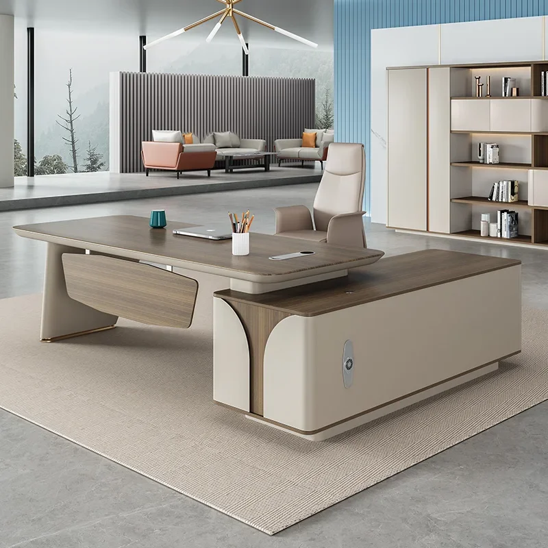 Simple desk, modern desk and chair combination, light luxury, baking varnish, high-grade office furniture