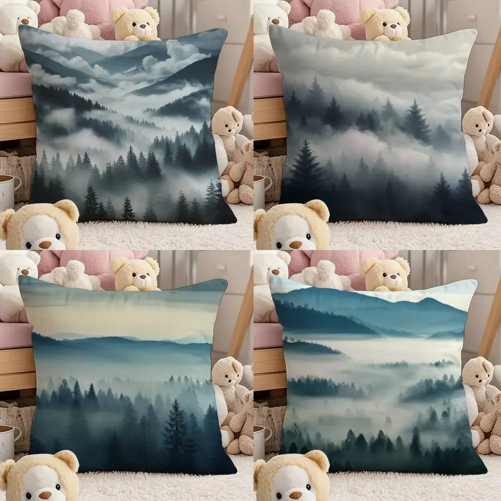 

Mountain Landscape Pillow Case Comfort Sofa Bed Silky Elegant Invisible Zipper Custom Decorative Cushion Cover