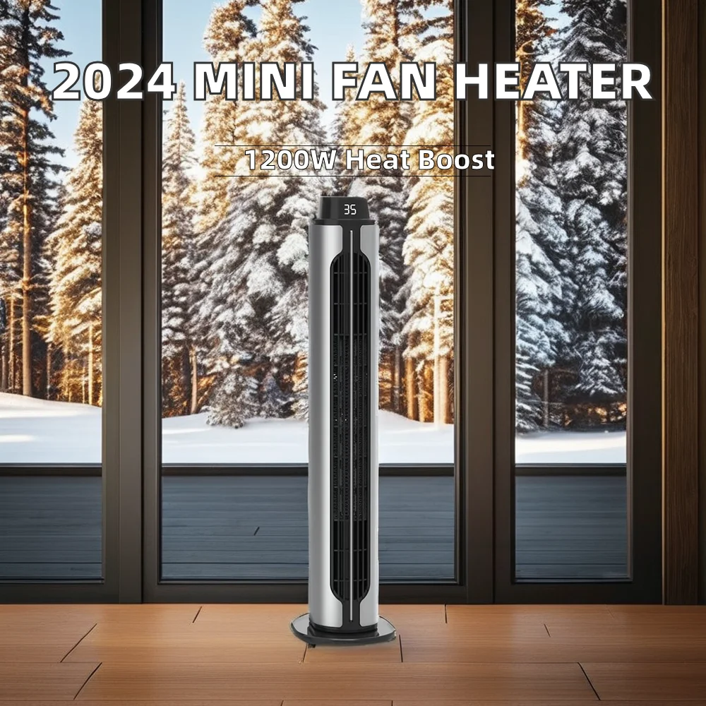 2024 صغيرة محمولة الكهربائية الفضاء السيراميك Ptc برج مروحة ومدفأة غرفة جديدة تتأرجح الرقمية الشتاء المنزل استخدام غرفة نوم غرفة المعيشة