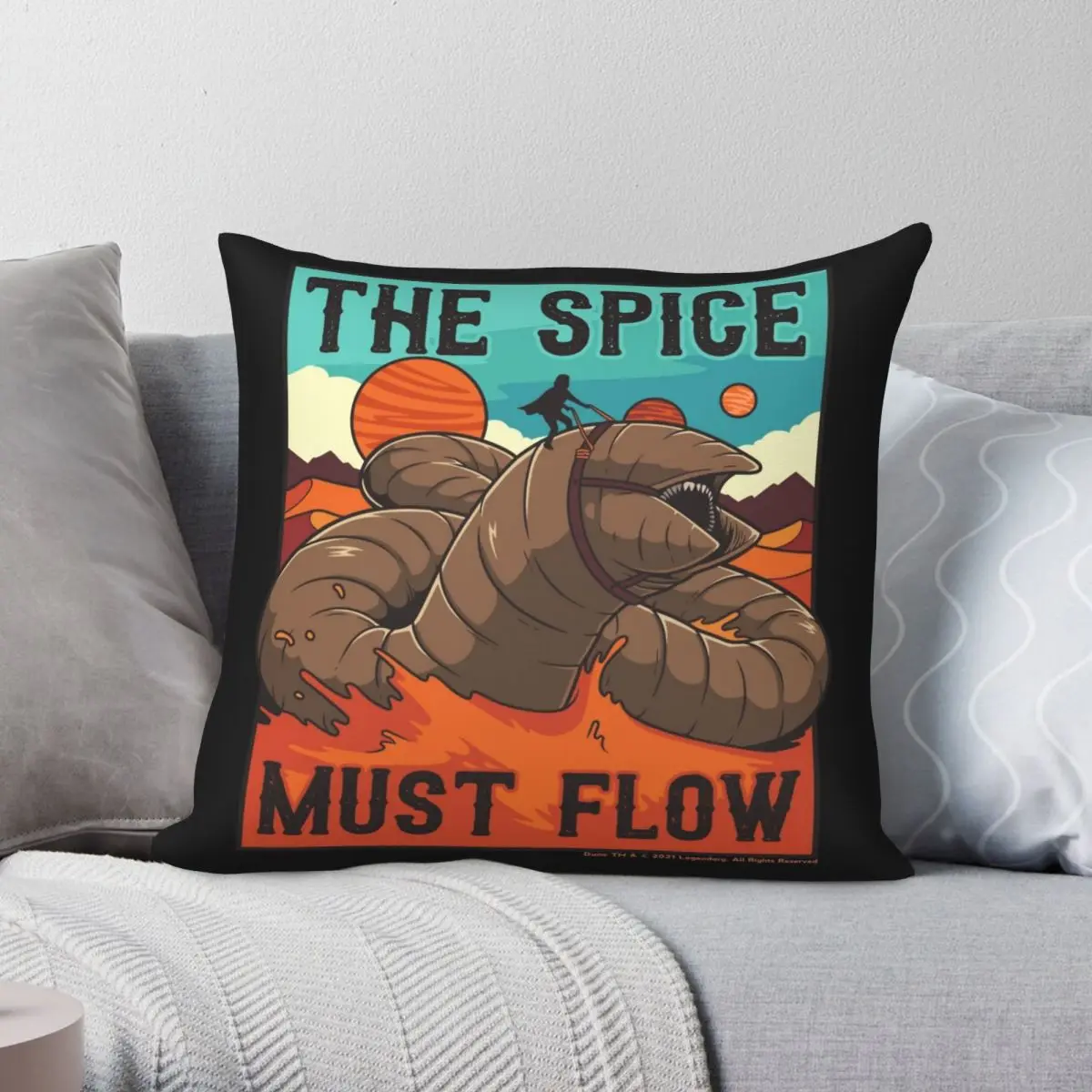 The Spice Must Flow Sandworm Riding Square Pillowcase Polyester Linen Velvet Printed Zip Decorative Sofa Cushion Cover 45x45