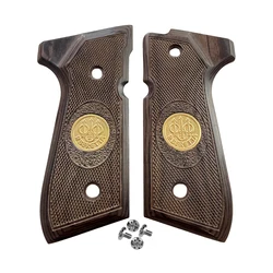 CTG Beretta 92 fs grips walnut-colored diamond pattern wood with gold medaillon 92F