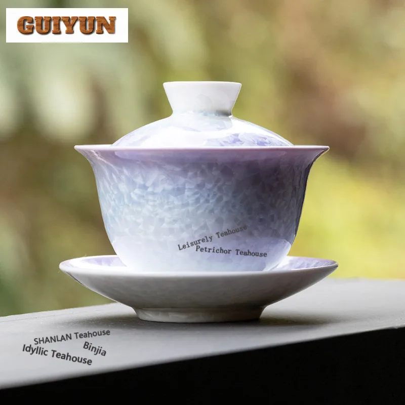 

160ml Crystal Glaze Kiln Fambe Gradient Purple Gaiwan Elegant Tea Tureen Tea Bowl With Lid Kit Tea Maker Cover Bowl Tea Services