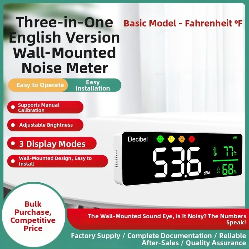 Wall-Mounted Digital Sound Level Meter with Temperature and Humidity Sensing for Routine Environmental Oversight in Institutions