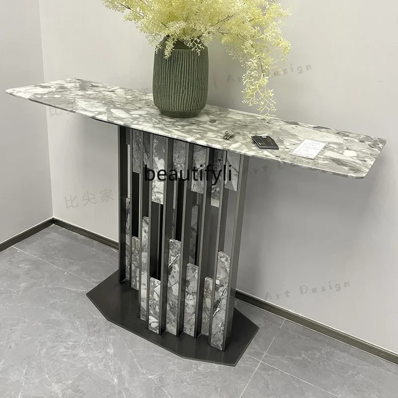 

FItalian minimalist luxury stone entrance entrance stainless steel villa model room aisle hotel art customization