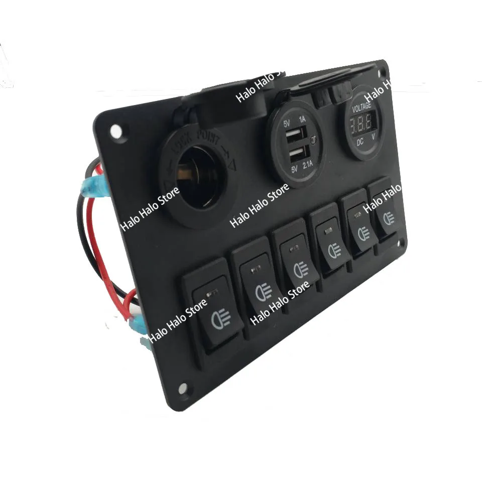 Picture 5: 12V 24V Car RV Fog Light Switch Panel with USB Charger Voltmeter Power Outlet for Cab Control Bar