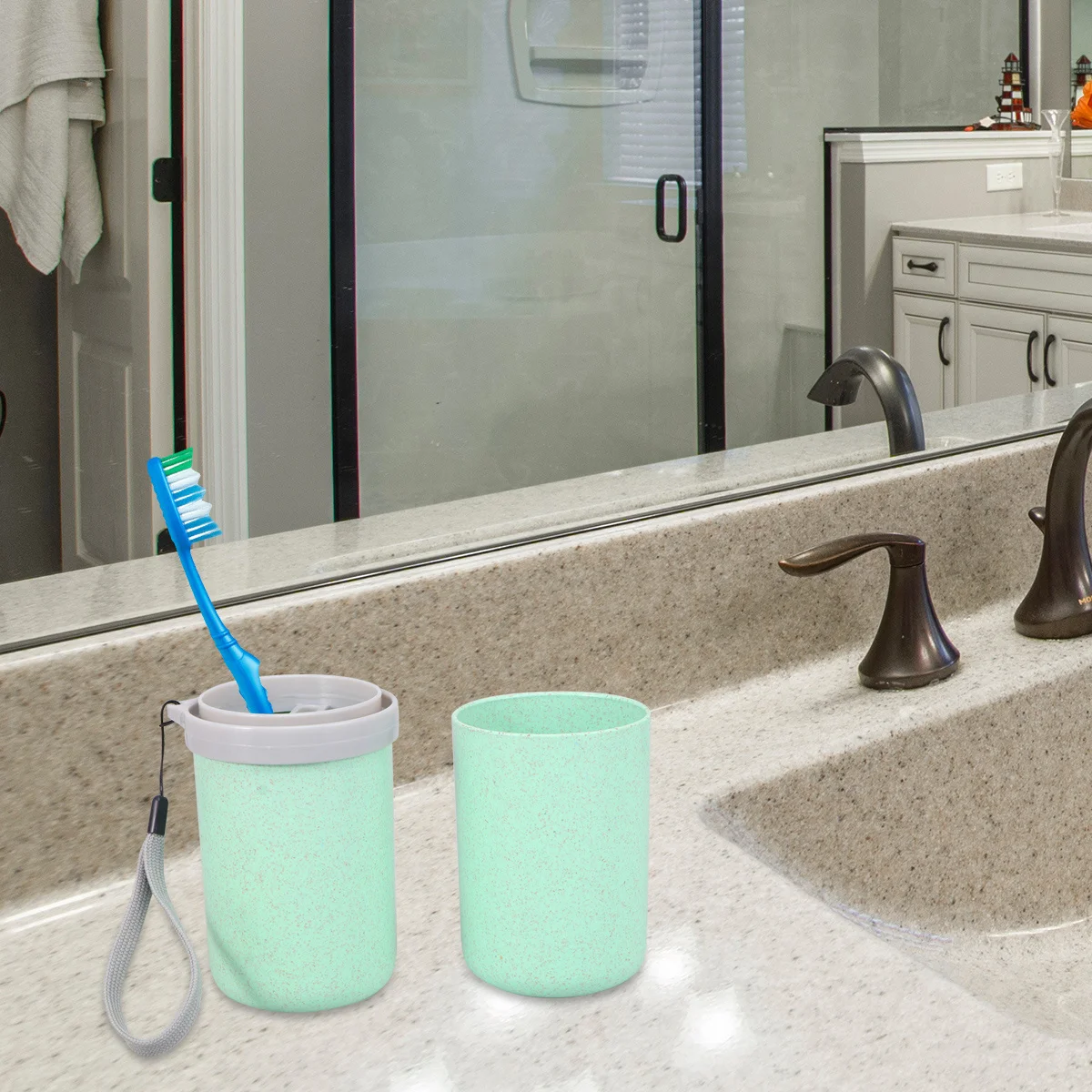 Wash Gargle Cup Set Compact Toothbrush Toothpaste Storage Box Wheat Straw Material For Travel Camping Outdoor Use Green