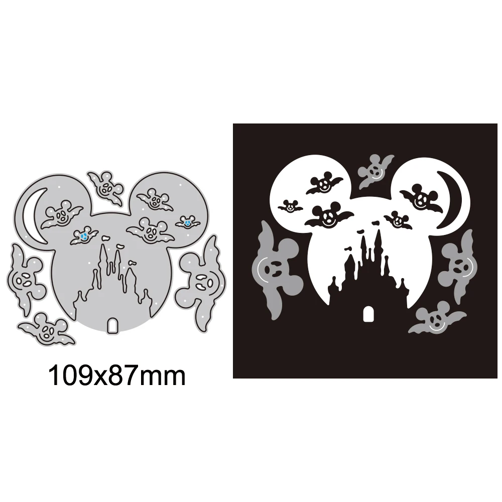 Halloweenowy zamek wykrojniki Disney Mouse Diecut dla DIY Scrapbooking dekoracyjne kartki papierowe rzemiosło Making nowy 2023. Mold