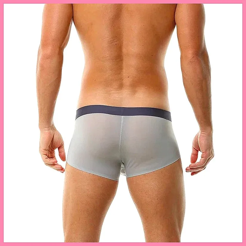 Men's Ice Silk Underwear Transparent Mesh U-Pouch Boxer Shorts, Seamless Thin & Sexy