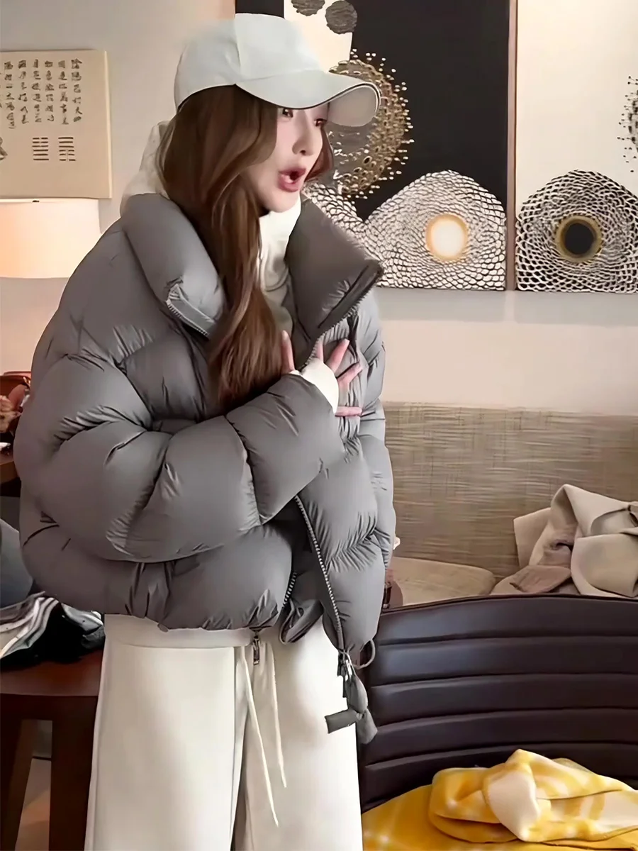 المرأة ort ey down Jaet 2025 شتاء جديد 90 الأبيض دو ريشة الوقوف طوق Thiened الخبز Sle معطف غير رسمي دافئ