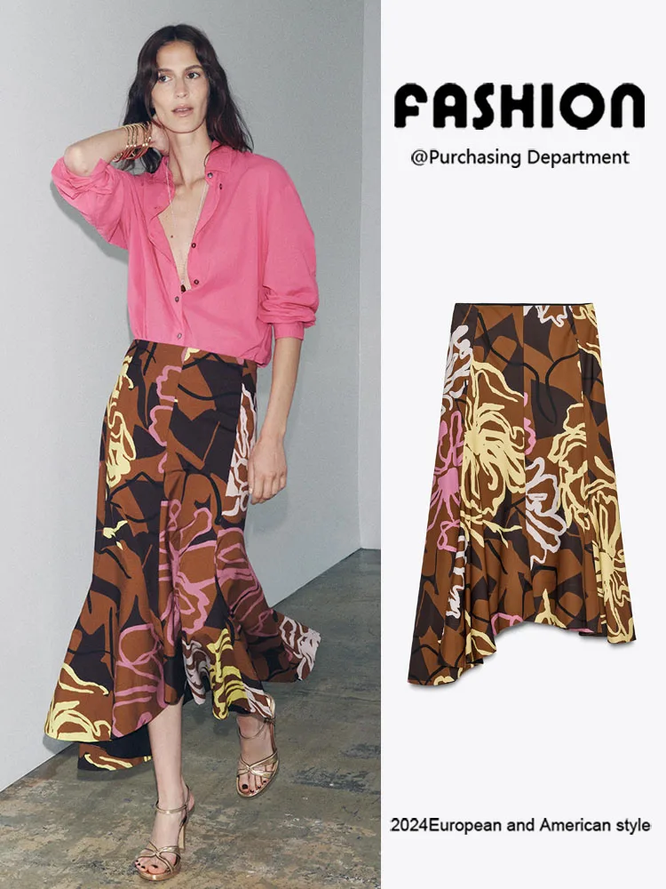 

Faionable Asymmetrical Print Skirt Women's New Arrival Summer 2025 Versatile f-length Skirt Ethnic Stage Costume