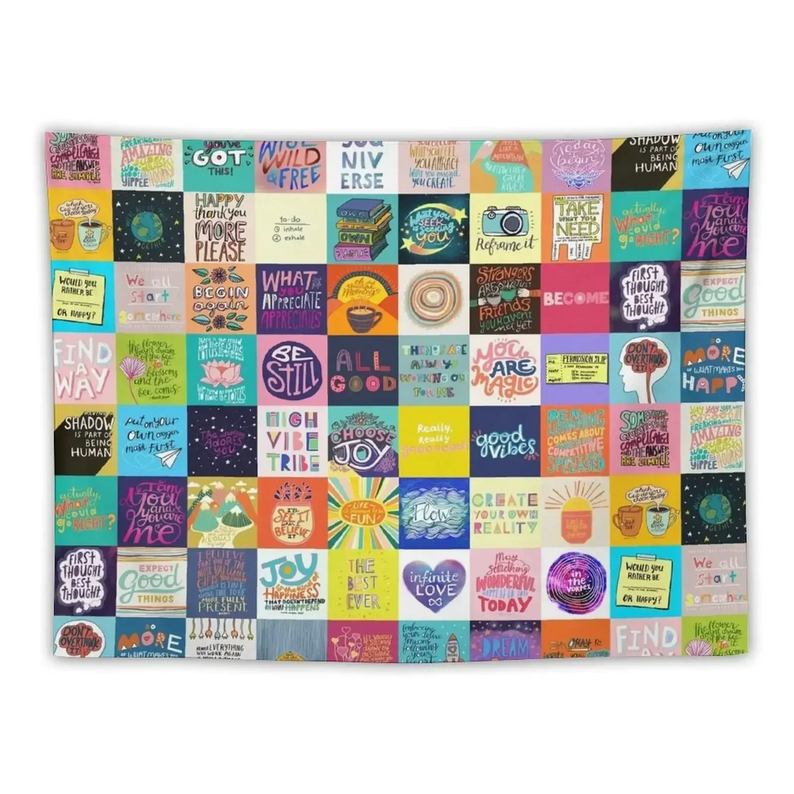 

Positivity Patchwork Tapestry Decor For Bedroom Art Mural Wall Carpet Wall Mural Tapestry
