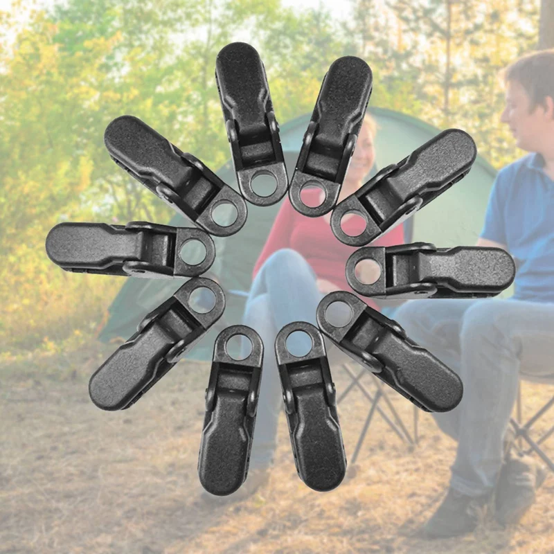 10 Pack Tent Canopy Clips Tarpaulin Holder Clips Outdoor Wind Rope Clips Reusable Awning Climbing Camping Accessories