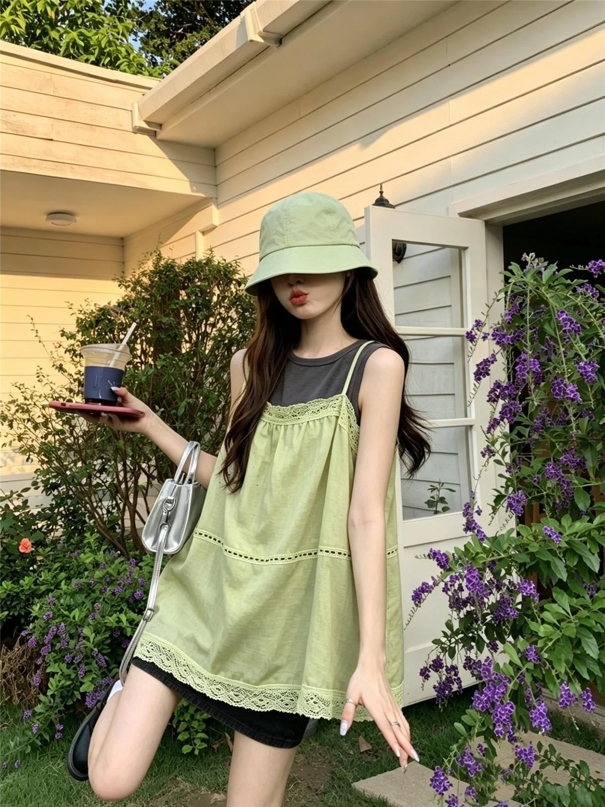 

Sweet Anti-Aging Lace Splice Slim Fit Sleeveless Women's Summer 2026 New Style Two-Piece Set Casual Commute Fashion
